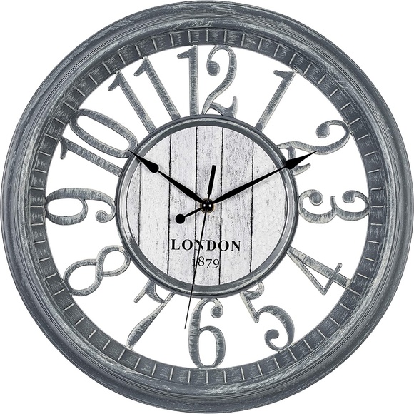 16" Grey Wall Clock Silent Non Ticking Battery Operated by Bernhard Products